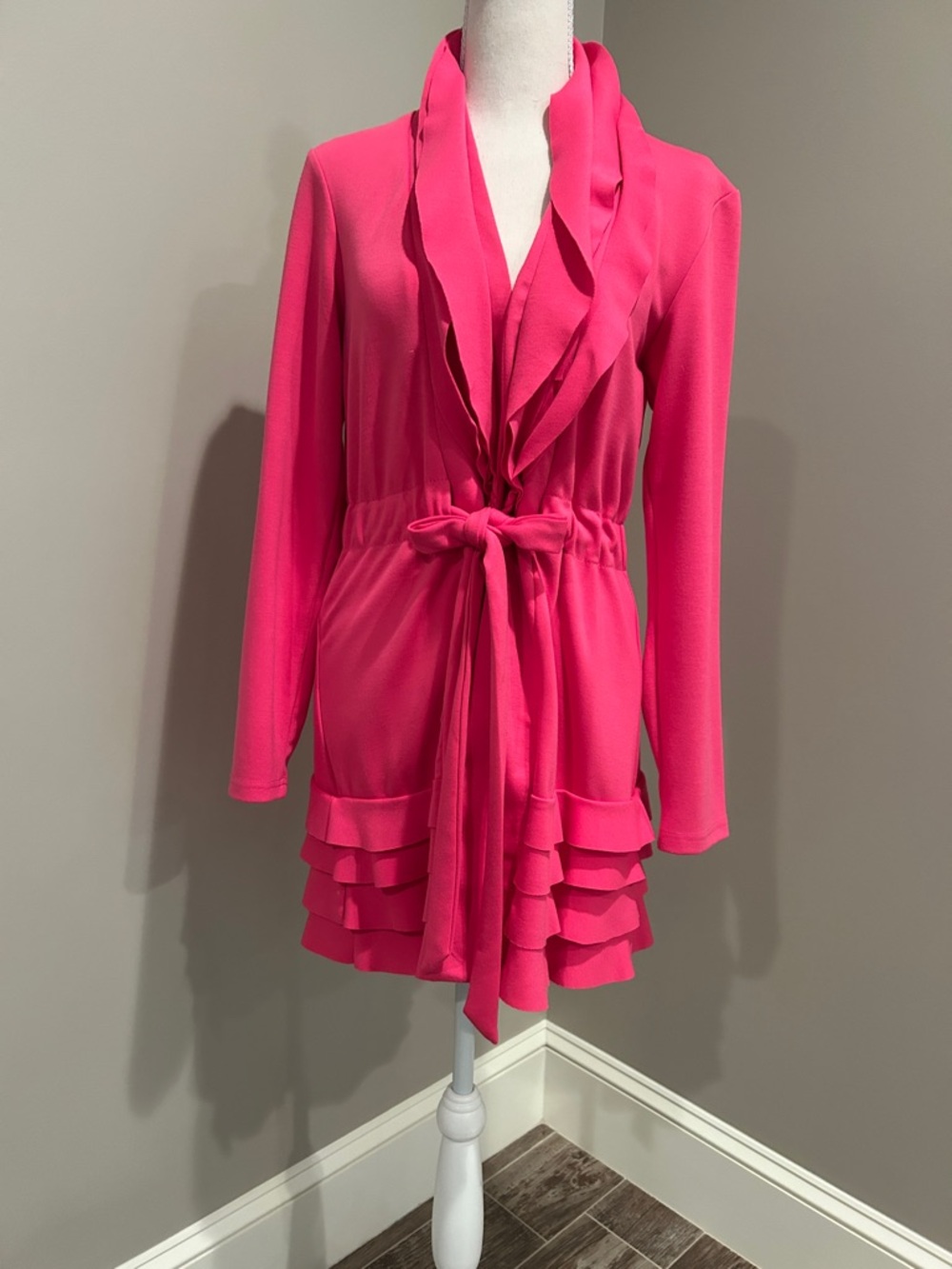 Cupio Bright Pink Ruffle Tie-Waist Blazer